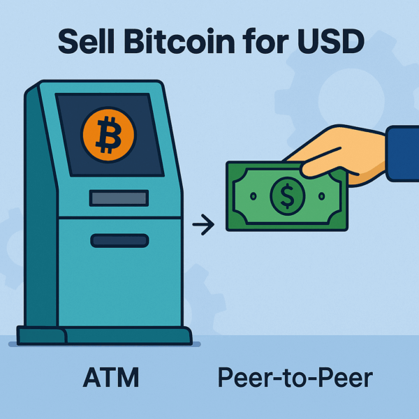 Bitcoin ATM or peer-to-peer cash exchange visual