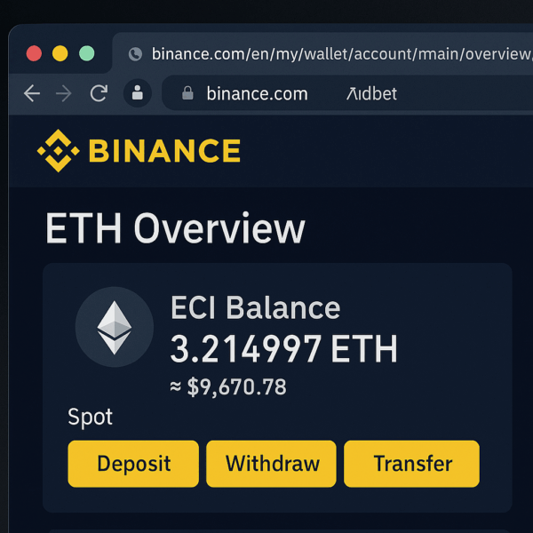 ETH wallet balance on Binance dashboard