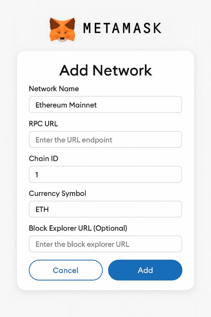 MetaMask network add screen